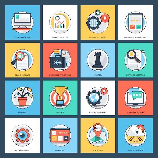 Seo Et Développement Flat Icons Set