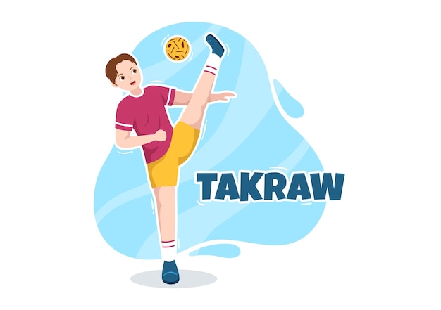 Sepak Takraw Illustration Avec Un Athlète Jouant Au Ballon Sur Le Terrain Lors D'une Compétition De Jeux Sportifs