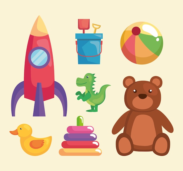 Sept icônes de jouets pour enfants