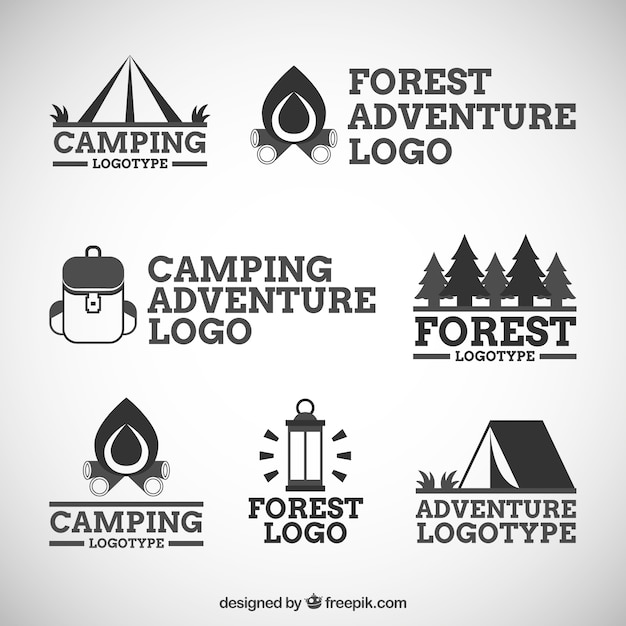 Sept Logos De L'aventure Et Le Camping Dans La Forêt
