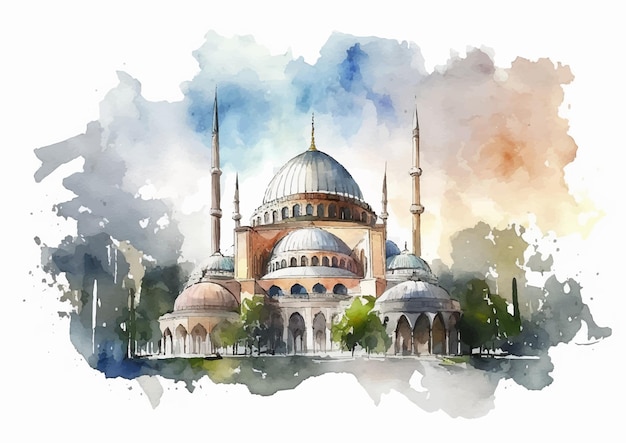 La sérénité de la mosquée Sultan Ahmed en vecteur aquarelle