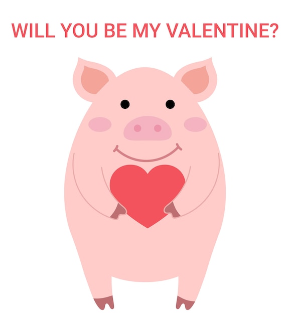 Serez-vous Ma Carte De Voeux Saint Valentin Avec Cochon Mignon Graphique Vectoriel Pour Happy Valentines Day