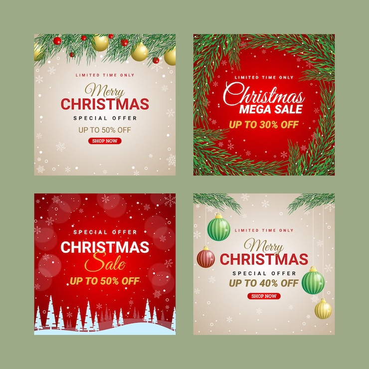 Vecteur une série de cartes avec la vente de noël écrite dessus