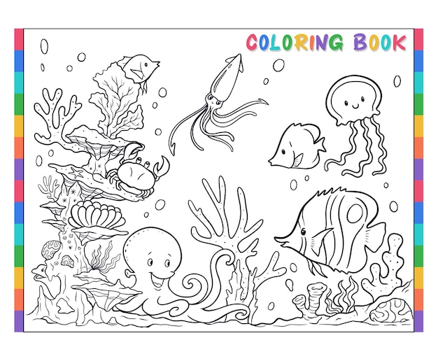 Série De Livres De Coloriage Sous-marin à Colorier Poulpe Et Coraux