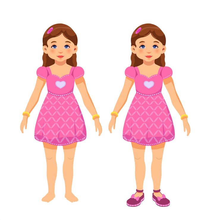 Vecteur une série de photos d'une fille de 11 ans avec des cheveux longs illustration vectorielle
