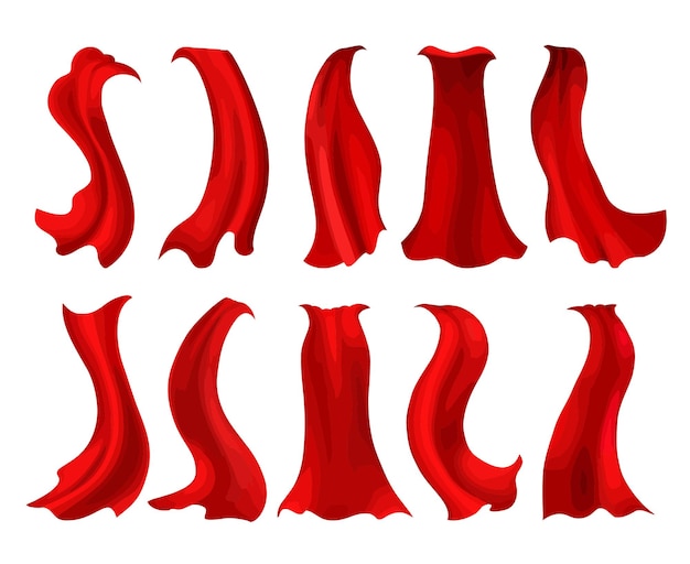 Vecteur une série de piments rouges avec le manteau rouge de super-héros de soie réaliste les mots non sur eux