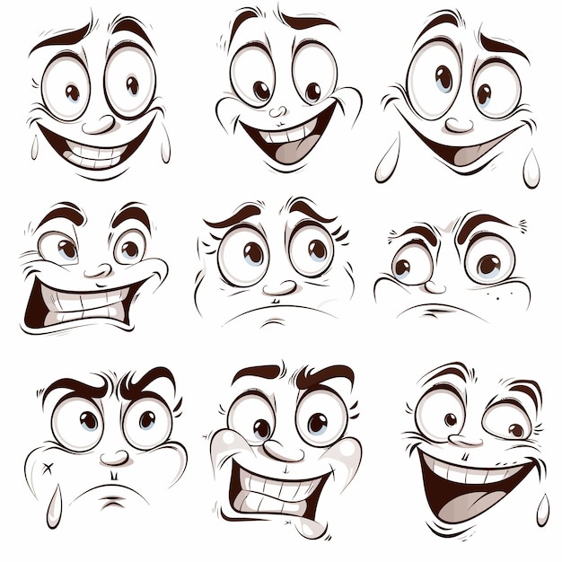 Vecteur une série de visages de dessins animés dont un qui a la bouche pleine de larmes