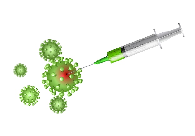 Vecteur seringue avec vaccin tuant les cellules du coronavirus, du rotavirus ou du virus de la grippe.