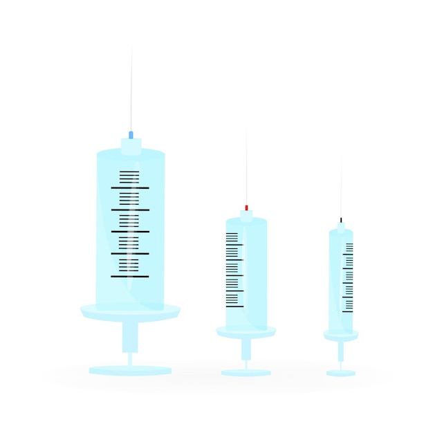 Vecteur seringues médicales de différentes tailles avec une aiguille pour injection et vaccination