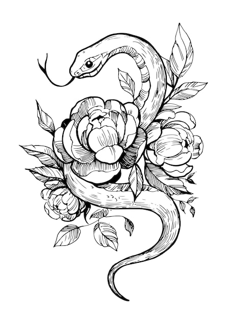 Serpent Avec Des Fleurs. Illustration Dessinée à La Main Isolée Sur Blanc