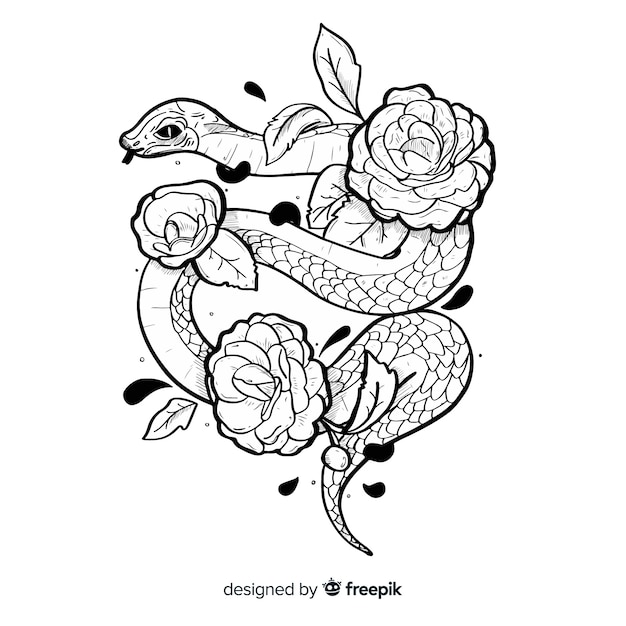 Vecteur serpent avec illustration de fleurs