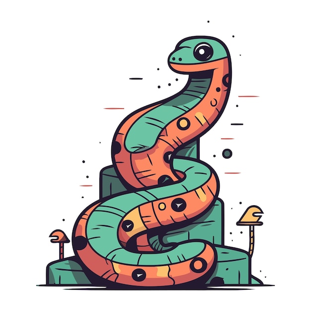 Serpent Rampant Sur Les Escaliers Illustration Vectorielle Dans Un Style Plat