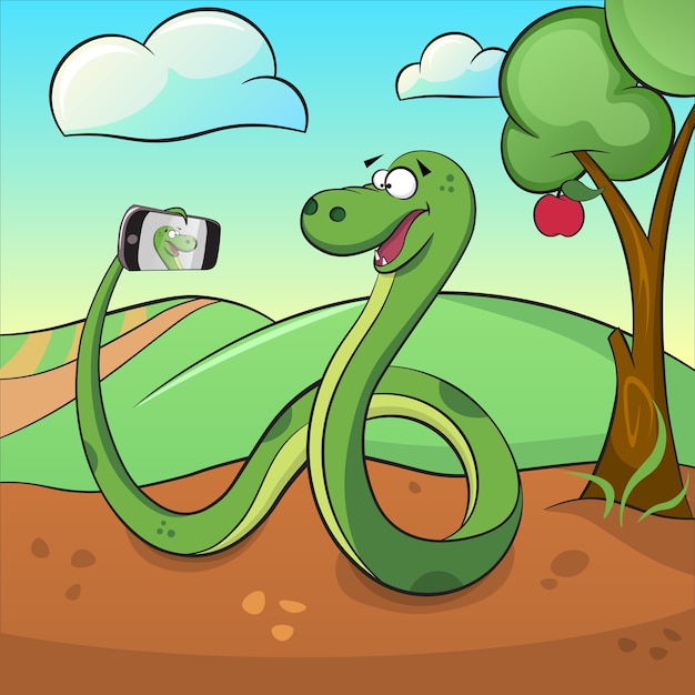 Serpent Vert Mignon Rend Selfie.