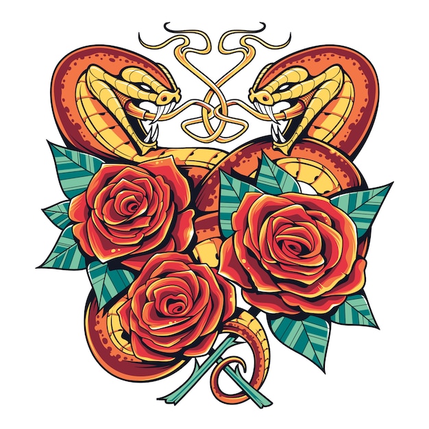 Serpents Avec Des Roses Art