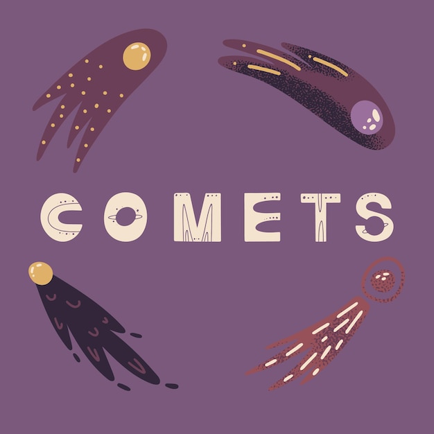 Sertie De Comètes Spatiales. Illustration Vectorielle Pour Affiches, Estampes Et Cartes