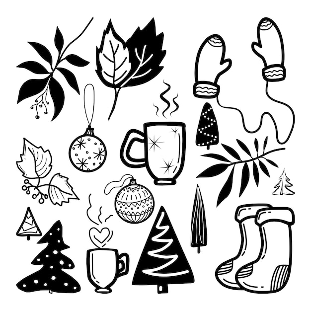 Vecteur sertie d'éléments de noël dans un style doodle