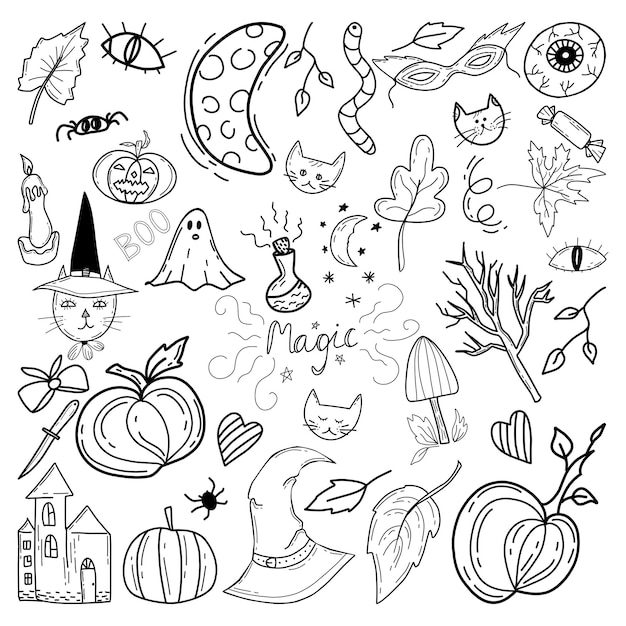 Sertie D'éléments Pour Halloween Dans Un Style Doodle Sur Le Fond