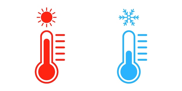 Vecteur sertie de thermomètre bleu et rouge sur fond blanc. temps froid et chaud. eps vectoriel.