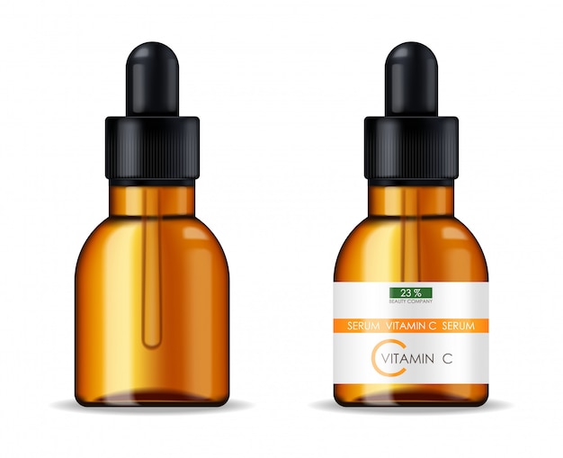 Sérum De Vitamine C, Entreprise De Beauté, Flacon De Soins De La Peau, Emballage Réaliste Et Agrumes Frais Isolés, Essence De Traitement, Cosmétiques De Beauté