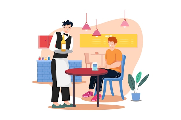 Serveur apporter une bouteille au concept d'illustration masculine