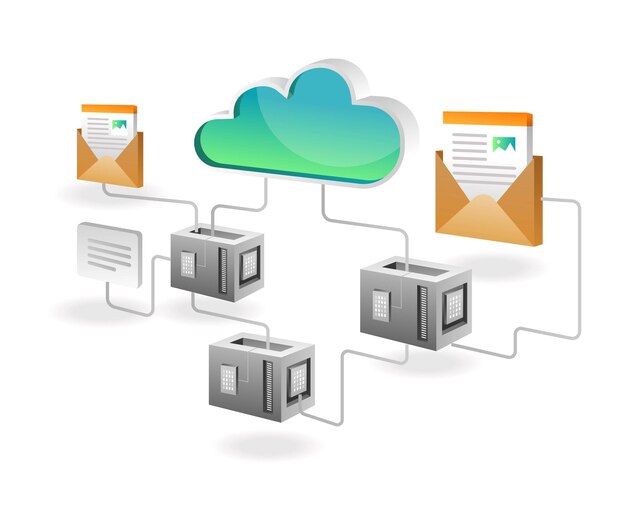 Vecteur serveur cloud de données de réseau de concept d'illustration isométrique