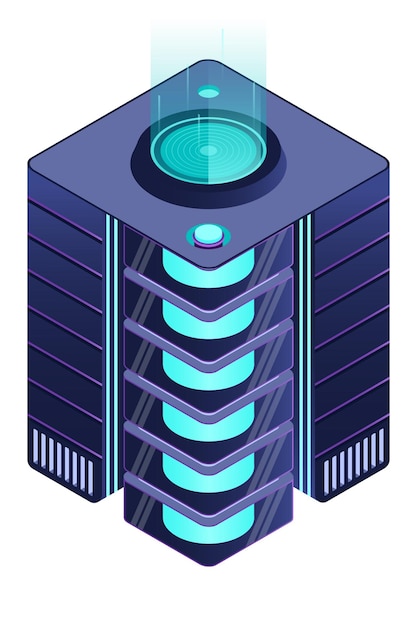 Serveur futuriste isométrique Base de données isométriques ou centre de données Blockchain abstrait Stockage informatique Stockage dans le nuage Technologie isométhique