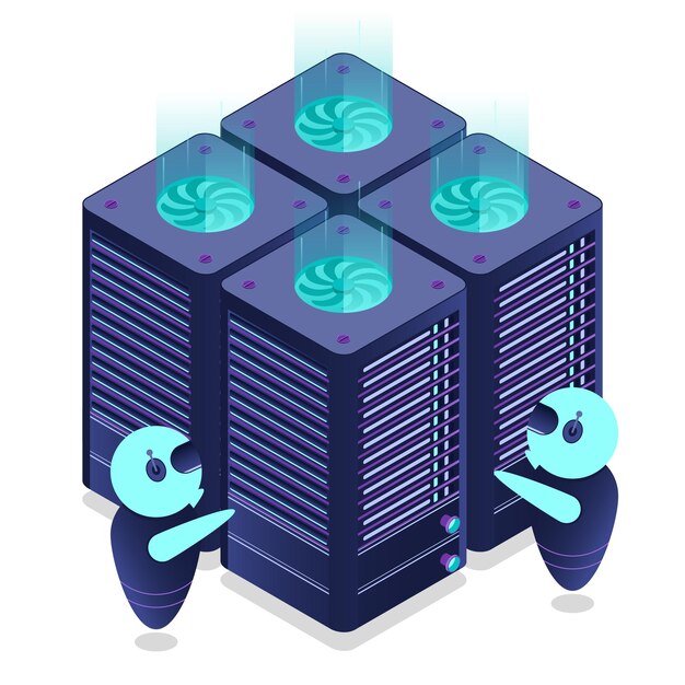 Serveur futuriste isométrique Base de données isométriques ou centre de données Blockchain abstrait Stockage informatique Stockage dans le nuage Technologie isométhique