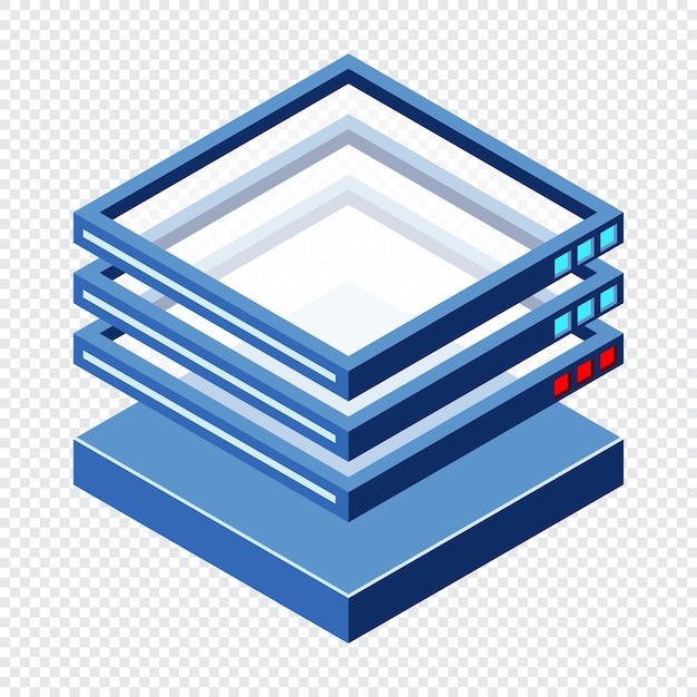 Serveur futuriste isométrique Base de données isométriques ou centre de données Blockchain abstrait Stockage informatique Stockage dans le nuage Technologie isométhique