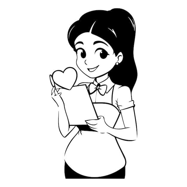Vecteur une serveuse mignonne avec un cœur et un menu design d'illustration vectorielle