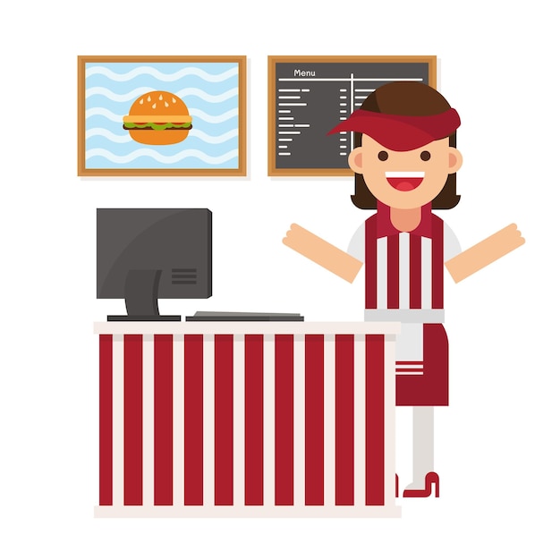 Serveuse de restauration rapide tenant un plateau avec hamburger