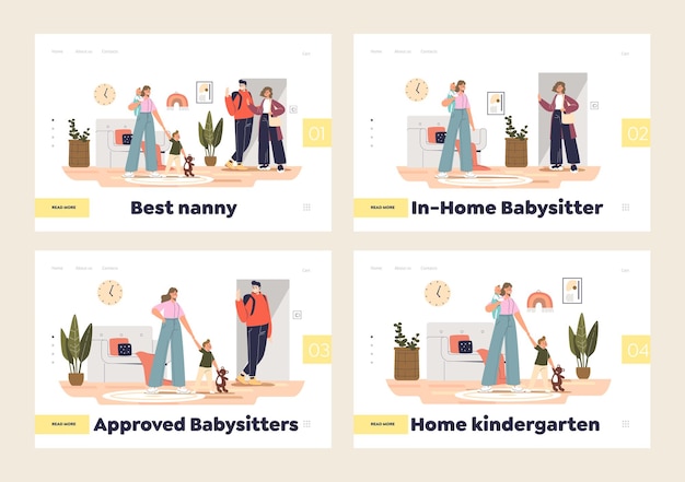 Vecteur service de baby-sitter et concept de jardin d'enfants à domicile