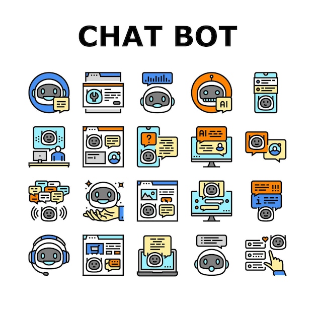 Le service de chat robot en ligne définit le vecteur des icônes