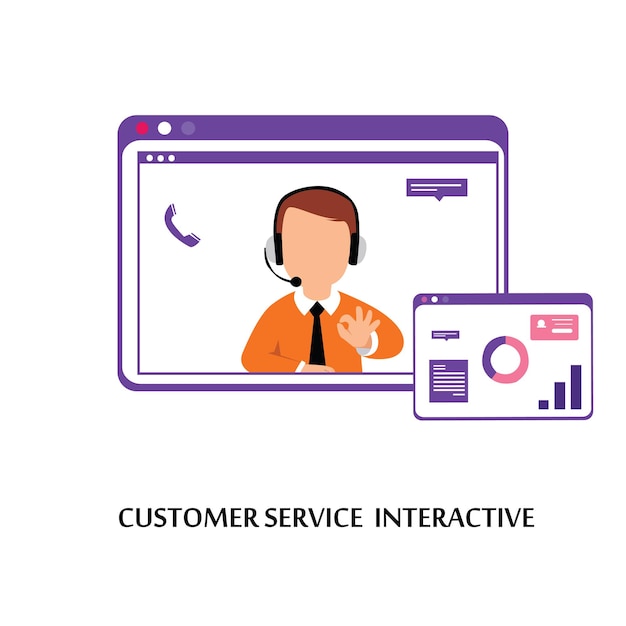 Service Client Interactif, Centre D'appels Pour Les Achats En Ligne Et Le Concept D'entreprise Vector Template Design Illustration