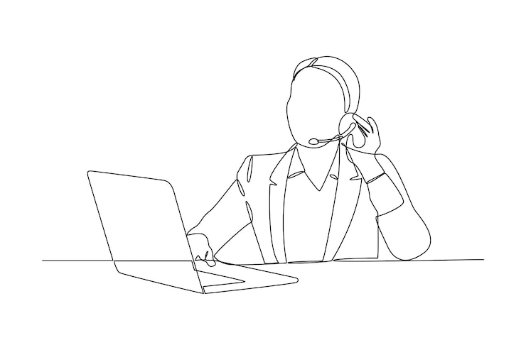 Vecteur le service client interagit constamment avec différents consommateurs et ressources par téléphone concept de marketing illustration graphique vectorielle de dessin en ligne unique