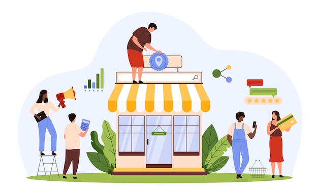 Service de commerce et de marketing en ligne pour la publicité de magasins par de petites personnes avec un mégaphone