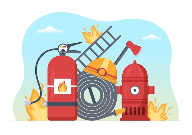 Vecteur service d'incendie avec maison d'extinction des pompiers dans diverses situations sur l'illustration