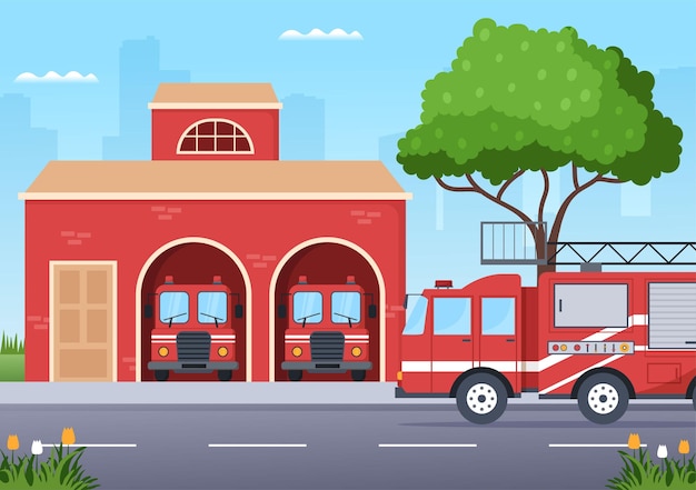 Service D'incendie Avec Maison D'extinction Des Pompiers Dans Diverses Situations Sur L'illustration