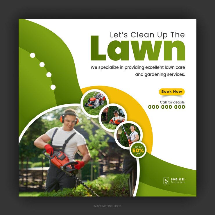 Vecteur service de jardinage de pelouse moderne d'entreprise pour les médias sociaux conception de couverture campagne agricole bannière web