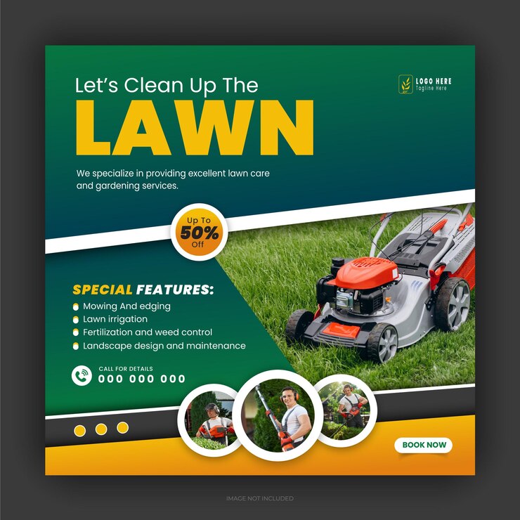 Vecteur service de jardinage de pelouse moderne d'entreprise pour les médias sociaux couverture promotion de l'agriculture bannière web