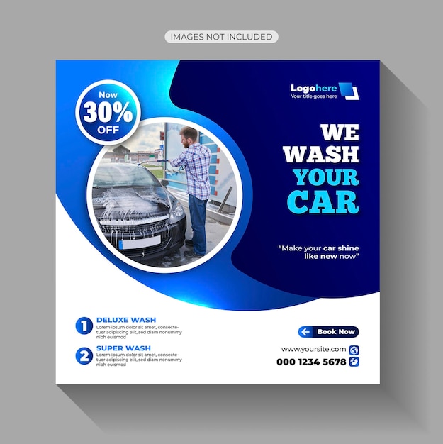 Vecteur service de lavage de voiture louer un article sur les médias sociaux