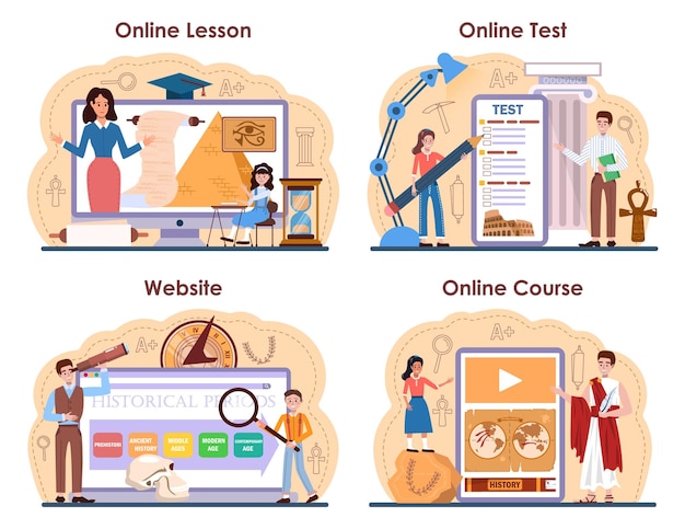 Service En Ligne De Cours D'histoire Ou Ensemble De Plateformes. Matière Scolaire D'histoire