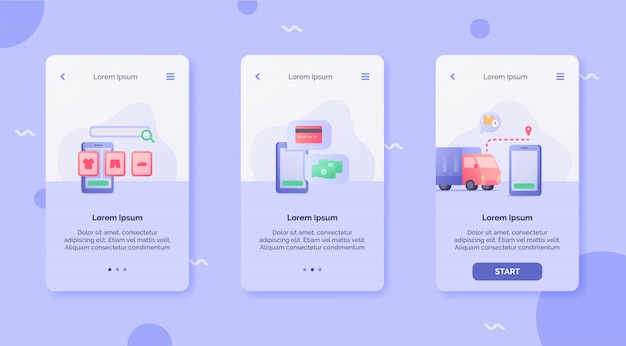 Service de livraison boutique en ligne méthode de paiement traçant le concept de campagne de livraison pour les applications mobiles design modèle d'atterrissage style cartoon plat moderne.