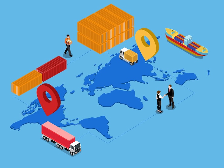Vecteur service de livraison en ligne logistique entre entreprises