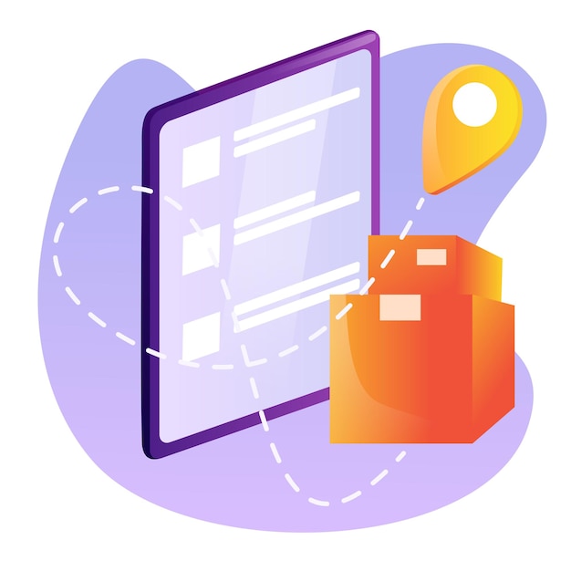Service De Livraison En Ligne Sur Ordinateur Portable Avec Le Marqueur De Carte Pour L'expédition