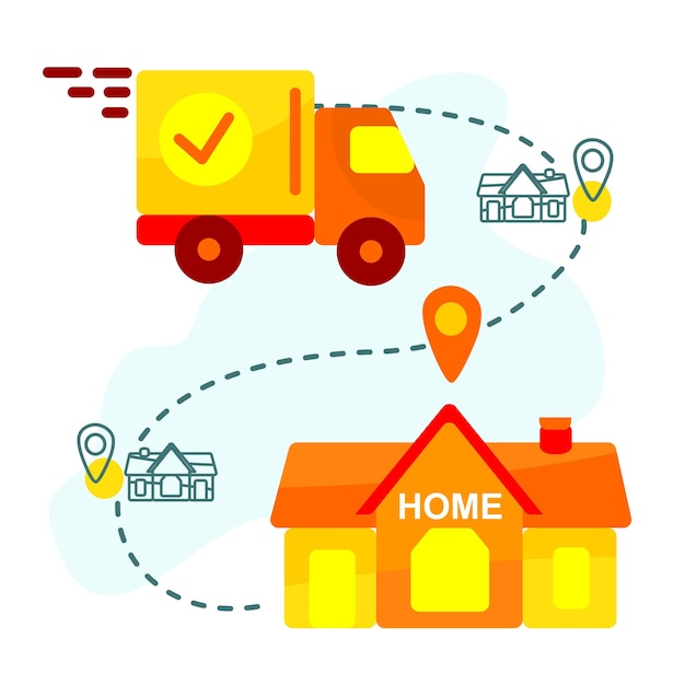 Service de livraison en ligne suivi de commande en ligne livraison domicile et bureau Un camion un scooter un masqué