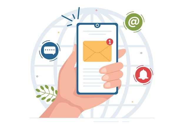 Service de messagerie avec livraison de correspondance et marketing d'entreprise en illustration dessinée à la main à plat