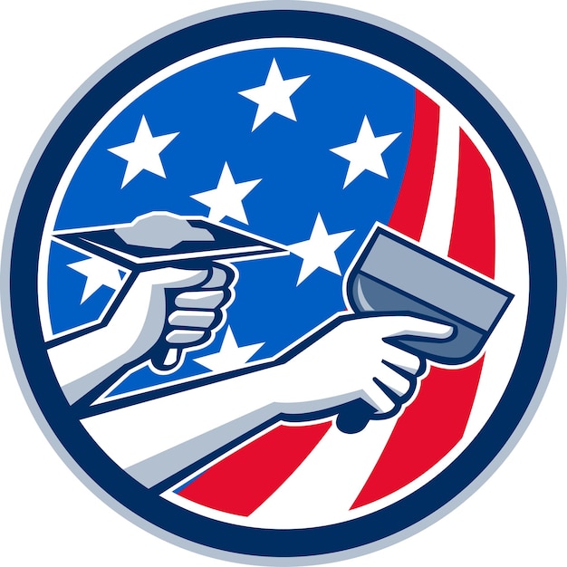 Vecteur service de réparation de cloisons sèches américain flag circle retro