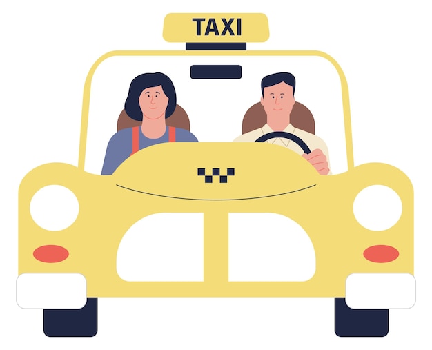 Service De Taxi Conducteur Et Passager En Vue De Face De La Voiture