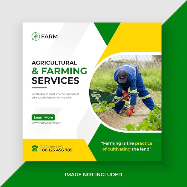 Vecteur services agricoles et agricoles, publication sur les médias sociaux et vecteur premium de bannière web