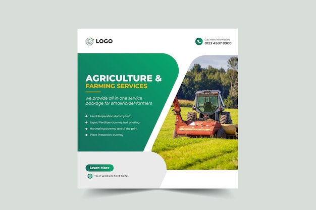 Services d'agriculture agricole ou modèle de bannière de publication sur les médias sociaux du service d'aménagement paysager